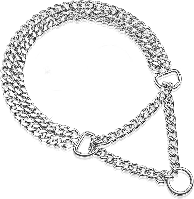 Dog Chain Collar Metal Martingale Anti Chew Training Collars Chew Proof, Chrome Plated, 2 Link for Small Medium Large Dogs (Silver,Medium(for Neck 16-21''))