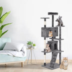 24/7 Shop at Home Court 70 inch Multi-Level Cute Cat Tree Tower with Dangling Ball and Scratching Posts for Indoor Cats Adults, Kitten Supplies, Pet House, Light Gray