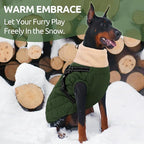 Queenmore Dog Winter Jacket, Dog Coats for Large Dogs, Warm Cozy Pet Jacket Winter with Harness Built in, Waterproof Pet Snow Jacket, Thick Fleece Lining Snowsuit for Large Dogs, ArmyGreen L