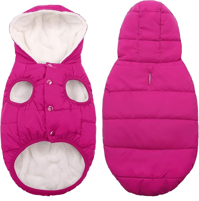 Fleece Hoodie, Windproof Waterproof Coat, Winter Warm Jacket, Cold Weather Pet Apparel Clothes Vest for Small Medium Large Dogs (S, Pink)