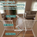 TSAYAWA Triple-Lock Acrylic Extra Wide Baby Gate 66.95"-74.8", Crystal Clear Transparent Pet Gate for Dogs, Heavy Duty Metal Gate for Doorways, Pressure Mount Child Safety Barrier, Auto Close, White