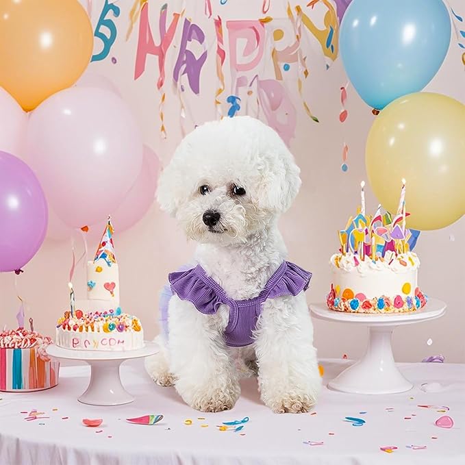 Dog Birthday Dress It's My Birthday Dog Dress Small Doggy Girl's Tutu Dresses Ruffle Sleeless Puppy Clothes Tulle Lace Skirt Pet Costume Cat Outfits (Purple, XXS(2.5-4lb))