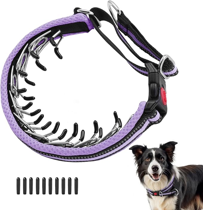 Martingale No Pull Dog Collar for Large Medium Small Dogs, Heavy Duty Nylon Adjustable Reflective Anti Pull Slip Collar with Buckle for Training Walking Hunting L Purple