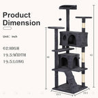 62" Multi-Level Cat Tree Tower with Scratching Posts, Toys & Condo,Compact Floor Footprint & Vertical Space for Multi-Cat HomesSpace-Saving Design for Indoor Kittens-Dark Grey