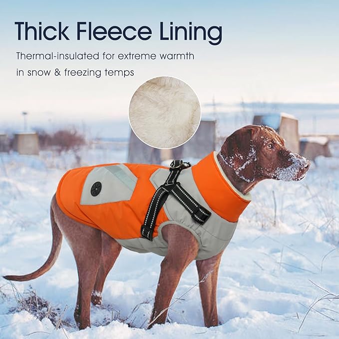 IECOii Warm Small Dog Coat Harness with D Ring -Orange,Small- Zip Small Dog Jacket Winter Reflective, Fleece Lined Dogs Snowsuit Snow Jacket,Pet Clothes for Small Dogs Yorkshire Terrier Bichon Shih
