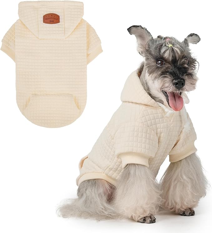 BEAUTYZOO Dog Hoodie with Leash Hole and Pocket,Dog Sweaters for Small Medium Large Dogs Boys Girls,Waffle-Like Laminated Cotton Warm Outfits for French Bulldogs, Pitbull, Winter Puppy Clothes Jacket