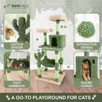 Cactus Cat Tree, Multi-Level Cat Activity Tower with Plush Perch, Scratching Posts, Ramp & Cat Cave Condo for Large Cats & Kittens, 58-Inch
