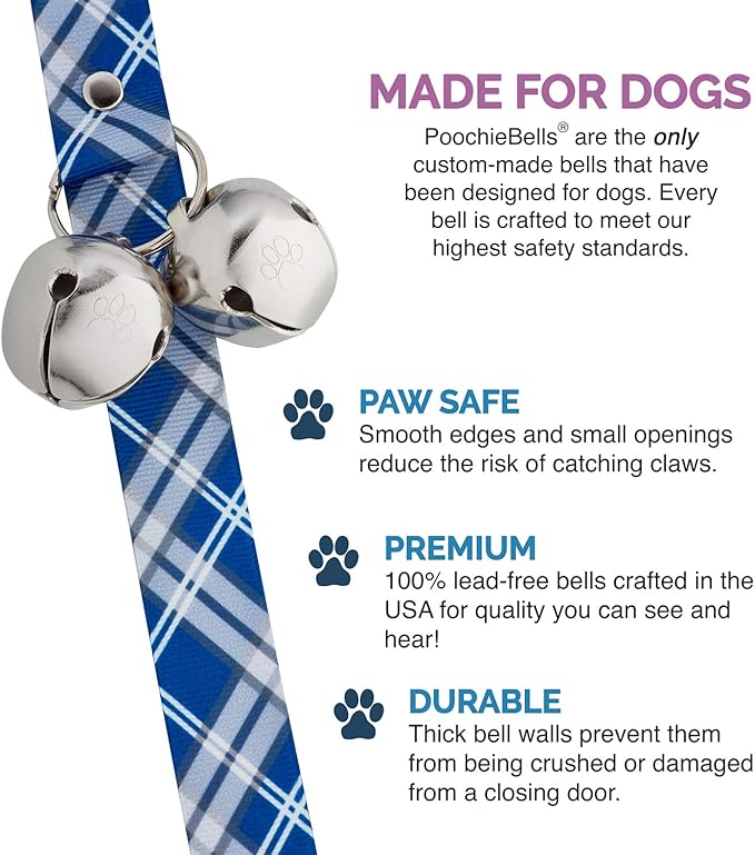 PoochieBells Handcrafted Dog Doorbell for Potty Training – Easy & Quick, Doggie-Safe USA-Made Dog Door Bell with Perfect Sound, Dog Trainer-Recommended for Over 20 Years, Starry Night Plaid