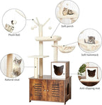 Cat Tree with Litter Box Furniture Hidden Enclosure, 2-in-1 Modern Tower, Cat Condo with Scratching Posts