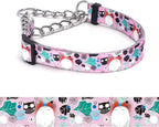 Martingale Dog Collar - Stainless Steel Chain, No Pull Training Collar with Flower Design for Large Medium Small Dogs (12, S)