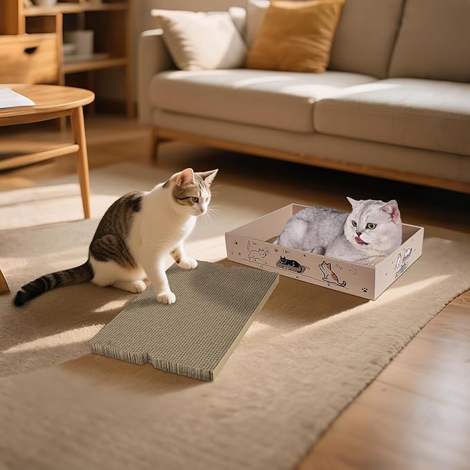 Large Cat Scratcher Pad with Box, Reversible Corrugated Cardboard Scratch Pad, Kitten Scratching Board with Catnip, Durable Recycle Scratching Pads