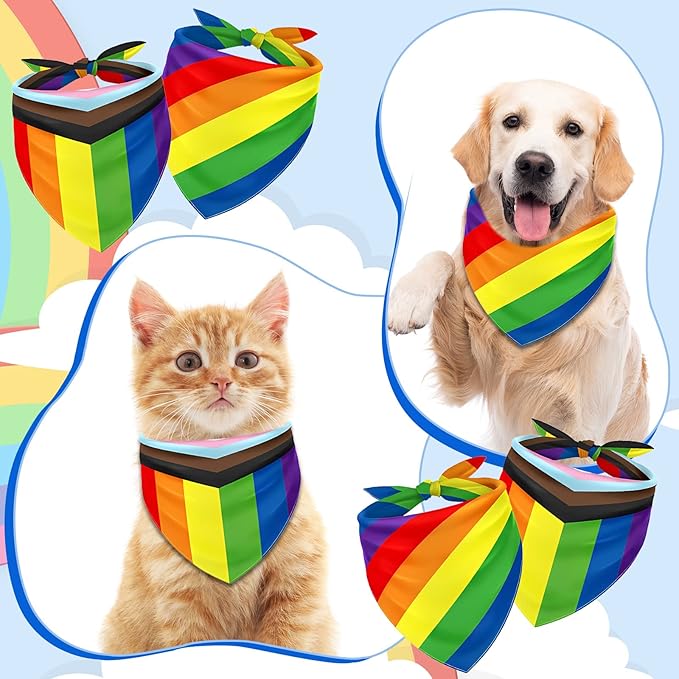 Whaline 2 Pack Gay Pride Day Dog Bandanas Triangle Pet Scarf Rainbow LGBTQ Flag Adjustable Washable Puppy Neckerchief Dog Bib for Medium Large Cat Costume Party Accessories