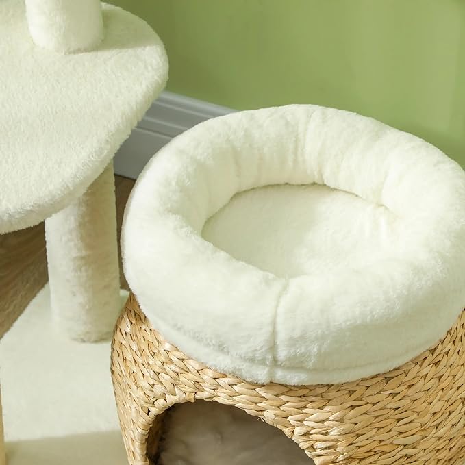 31-inch Flower Cat Tree, Large Cactus Cat Tree Tower Condo with Sisal Scratching Post, Cat Condos, Hammock, Removable Flower Cushion, Multi-Level Pet Activity Center, Pink (Cream White)
