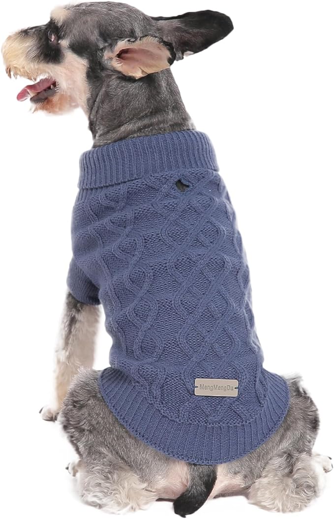 Small Dog Clothes, Warm Dog Pullover Sweater, Cold Weather Cable Knitwear for Chihuahua, Bulldog, Dachshund, Pug, Yorkie, Outfits for Small Dogs (Dark Blue XS)