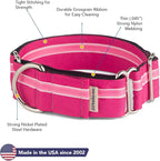 If It Barks - 1.5" Martingale Collar for Dogs - Adjustable - Nylon - Strong and Comfy - Ideal for Training - Made in USA - Medium Bubble Gum