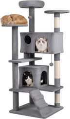 PETSITE 52-inch Cat Tree, Multi-Level Cat Tower with Sisal Scratching Posts, 2 Comfy Condos, Plush Padded Soft Top Perch, Dangling Balls, and Climbing Ladder, Ideal for Indoor Cats (Light Grey)