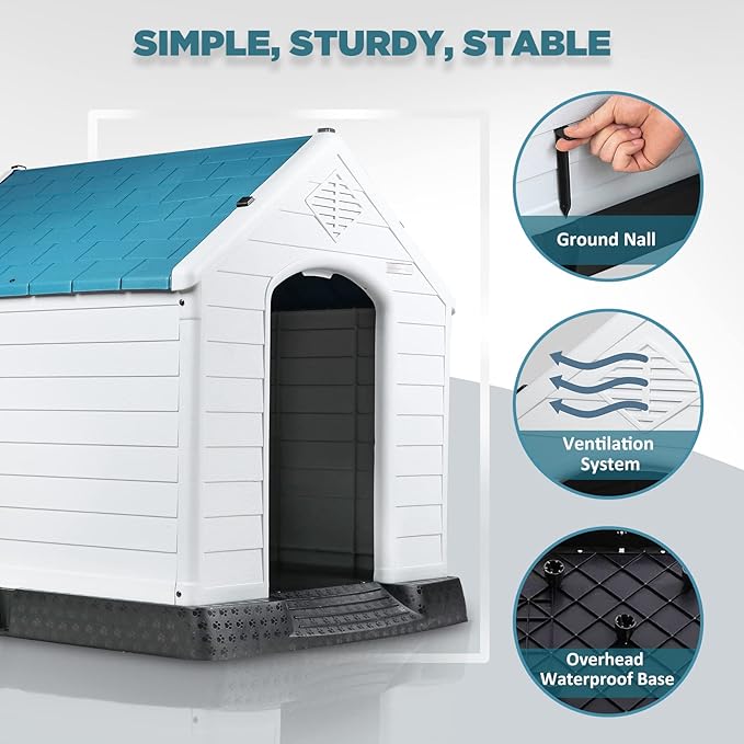 OFIKA Large Dog House Outdoor Indoor,Insulated Plastic Dog House for Small Medium Large Dogs,Durable Waterproof Dog House with Air Vents and Elevated Floor, Ventilate & Easy Clean, Assemble