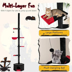 PETSITE Gothic Floor to Ceiling Cat Tree, 97-118 Inches Height Adjustable Goth Ceiling Cat Tower with Sisal Scratching Posts, Condo, Side Basket Bed, Dangling Toy, and Multiple Jumping Platforms