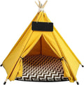 Cat Teepee Tent Bed,Outdoor Indoor Dog House,Portable Washable Pet Tent for Small Dogs with Cushion,Inside Pet Teepee for Small Medium Animals (Yellow, M)