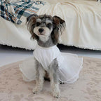 ASENKU Dog Dress, Dog Wedding Dress, Pet Lace Princess Dress with Bows for Wedding Birthday Party, Puppy Formal Apparel with Pearl Necklace for Medium Large Dogs (White, Large)
