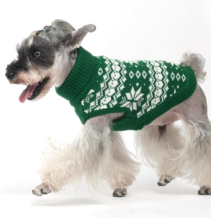 KOOLTAIL Cable Knit Dog Sweater Turtleneck, Cold Weather Pullover Classic Knitwear, Snowflake Pattern Thick Warm Winter Pet Clothes, Dog Christmas Sweater for Small Medium Large Dogs Cats,Green SM