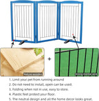 ZJSF Freestanding Dog Fence Indoor, Foldable Dog Gate for Doorways, Stairs or Hallways, Sturdy Wood Extra Wide Pet Gate with Support Feet for The House, Blue, 32 "Height-3 Panels
