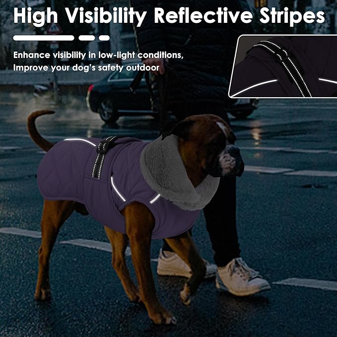Dog Coat, Waterproof Dog Winter Jacket with Adjustable Buckle, Reflective Turtleneck Pet Snow Vest Warm Fleece Sweater for Small Medium Large Dogs - Purple, 3XL