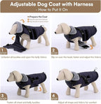 Queenmore Winter Dog Jackets for Large Dogs XXL, Waterproof Winter Coat for Extra Large Pitbull Danes, Warm Puffer Snow Jacket for Cold Weather - Fleece Lining Hook & Loop Closure Reflective, Navy