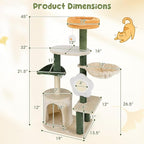 Tangkula Flower Cat Tree, Cute Cat Tower with Plush Top Perch, Cozy Condo, Sisal Scratching Post & Board, Dangling Ball, Curved Platform, Hammock, Floral Cat Tree for Indoor Cats