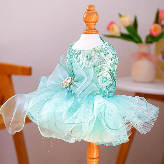 Furbabycare® Elegant Sweet Puppy Dog Blingbling Princess Skirt Pet Dog Lace Cake Camisole Tutu Dress A-Green X-Small