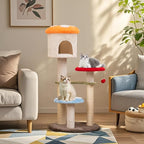 Tangkula Mushroom Cat Tree, 48 Inch Cute Cat Tower with Sisal Scratching Posts, Top Condo, Padded Platforms, Dangling Ball, Multi-Level Modern Cat Furniture, Activity Center for Indoor Cats