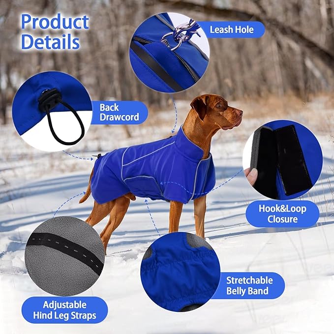 MIGOHI Dog Waterproof Jacket,Medium Dog Coat,Warm Dog Fleece Jacket for Hiking Camping,Fleece Vest for Dogs,Schnauzer,Jack Russell Terrier,French Bulldog,Winter Jackets for Medium Boys Girls,M,Blue