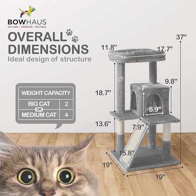 Tall Cat Tree for Indoor Large Cats or Kittens, Multi-Level Cat Activity Tree with Scratching Posts, Hammock, Cat Cave Condo, Modern Cute Small Cat Climbing Tower with Widened Perch