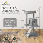 Tall Cat Tree for Indoor Large Cats or Kittens, Multi-Level Cat Activity Tree with Scratching Posts, Hammock, Cat Cave Condo, Modern Cute Small Cat Climbing Tower with Widened Perch