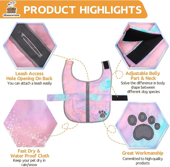 Queenmore Dog Winter Coat, Cold Weather Fleece Jacket for Dogs, Waterproof Reflective Reversible, for Small, Medium and Large Dogs (Tie-Dye, XS)