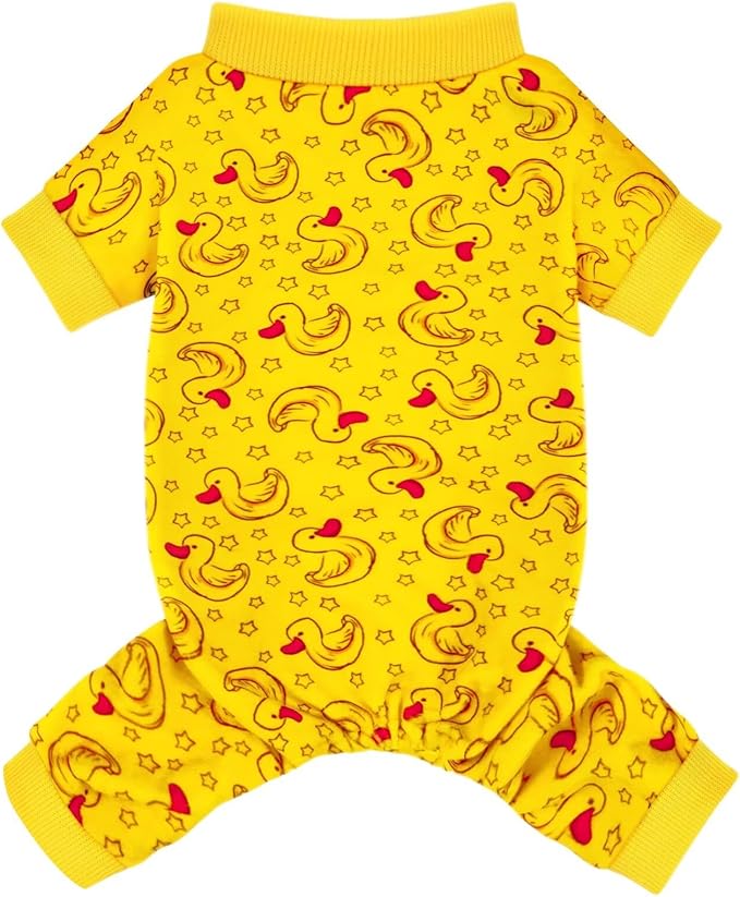 Paiaite Dog Pajamas Onesie: Comfortable Four-Legged Apparel for Small, Medium, & Large Dogs, Polyester Material for Comfort, Wrinkle Resistance, Moisture Wicking, Stretchiness Rotating Duck 4XL
