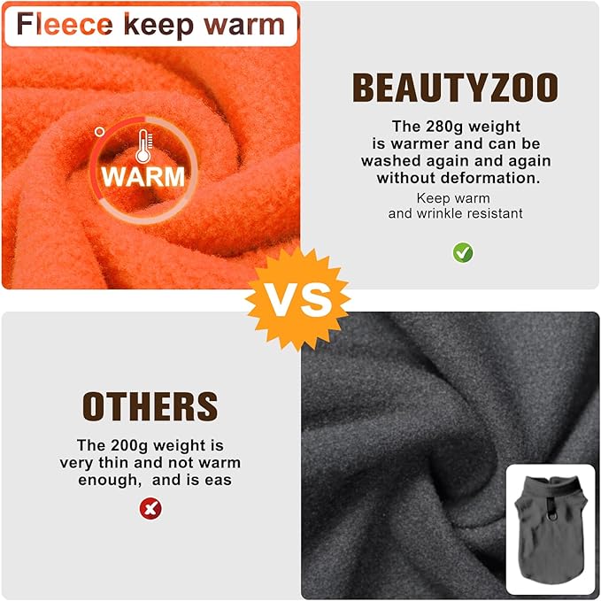 BEAUTYZOO Dog Fleece Vest Sweater Winter Jacket for Small and Medium Dogs with D-Ring Leash Cold Weather Coat Hoodie for XS S M Dogs Boy or Girls,Orange S