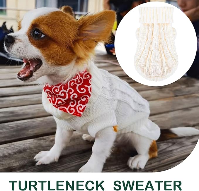 2 Pack Dog Sweaters for Small Dogs, Chihuahua Yorkie Sweater, Puppy Clothes Winter Warm Pullover Clothing, Pet Cat Cold Weather Puppy Cold Outfits (Beige+Purple X-Small)