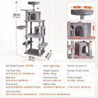 Happybuy Cat Tree for Indoor Cats, 68.5" Cat Tower with 2 Cat Condos, Sisal Scratching Post, Hammock, Top Perch, Jumping Platforms, Large Cat Furniture Activity Center with Hang Ball, Light Grey