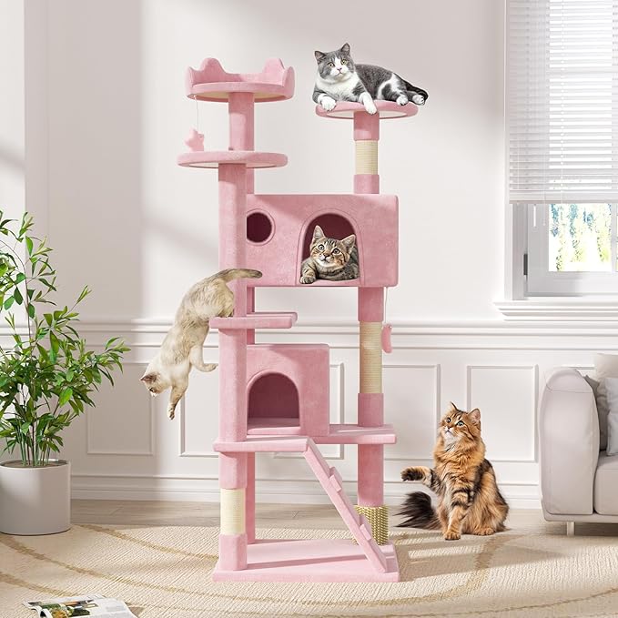 Magshion Cat Tree 70" Cats Tower for Indoor Cats, Multi-Level Cat Condo with Scratching Post, Top Perch, Sisal Board and Dangling Ball, Cat Stand Jumping Platform Kittens Pet Play House (Pink)
