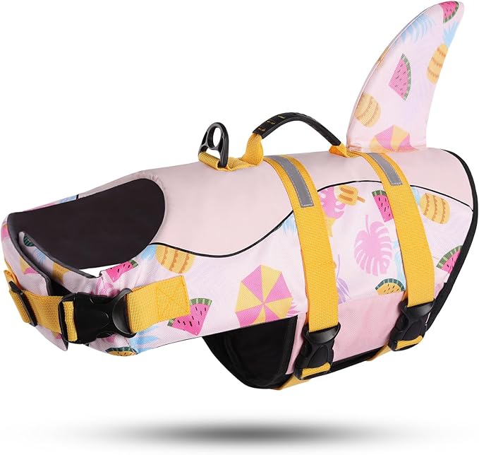 ASENKU Dog Life Jacket - Pet Safety Vest for Swimming & Boating, Shark Life Jacket with Floatation, Dog Lifesavers Swimsuits for Small Medium Large Dogs (Summerpink, XL)