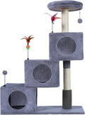 ROYPET Cat Trees with Three Cat Houses Condos with Scratch Posts and Cat Toys,Grey