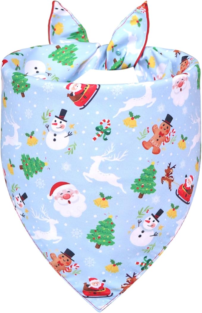 Christmas Dog Bandana 2-in-1 Style - Reversible Santa & Snowman Print Scarf for Medium to Large Dogs, Gift for Dog Lovers