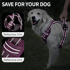 HEELE Dog Harness for Large Dogs No Pull Dog Vest Harness for Large Dog with Soft Padded Handle Reflective for Outdoor Training, Purple(Matching Trim), L