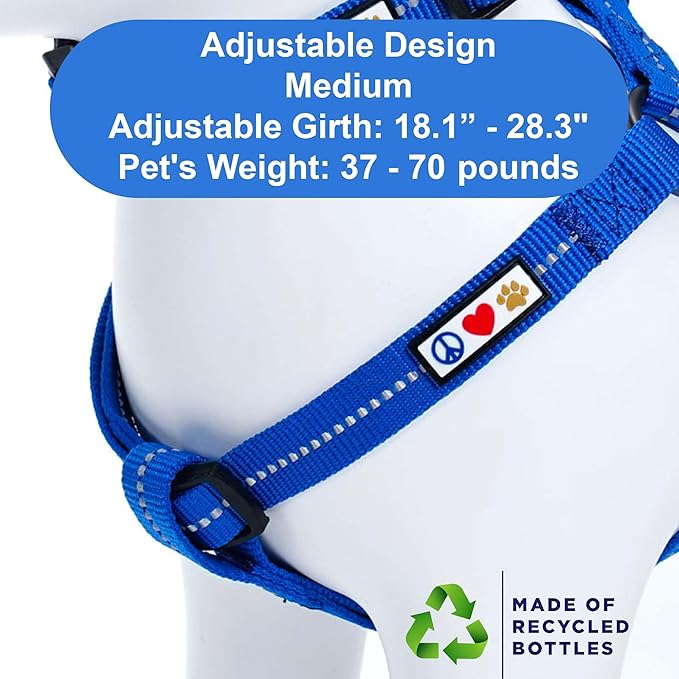 Pawtitas Recycled Reflective Step-in Dog Harness – Adjustable No-Pull Vest for Puppies to Seniors, Safe & Comfortable M Blue