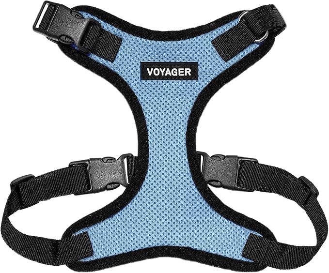Voyager Step-in Pet Harness - All Weather Mesh, Adjustable Step in Harness for Cats and Dogs by Best Pet Supplies - Baby Blue/Black Trim, XL