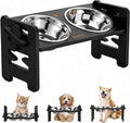 Elevated Dog Bowls, Adjustable Raised Dog Bowl Stand for Small Size Dogs and Cats, 15°Tilted Elevated Cat Bowls, Durable Bamboo Dogs Feeder with 2 Stainless Steel Bowls and Non-Slip Feet