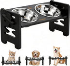 Elevated Dog Bowls, Adjustable Raised Dog Bowl Stand for Small Size Dogs and Cats, 15°Tilted Elevated Cat Bowls, Durable Bamboo Dogs Feeder with 2 Stainless Steel Bowls and Non-Slip Feet