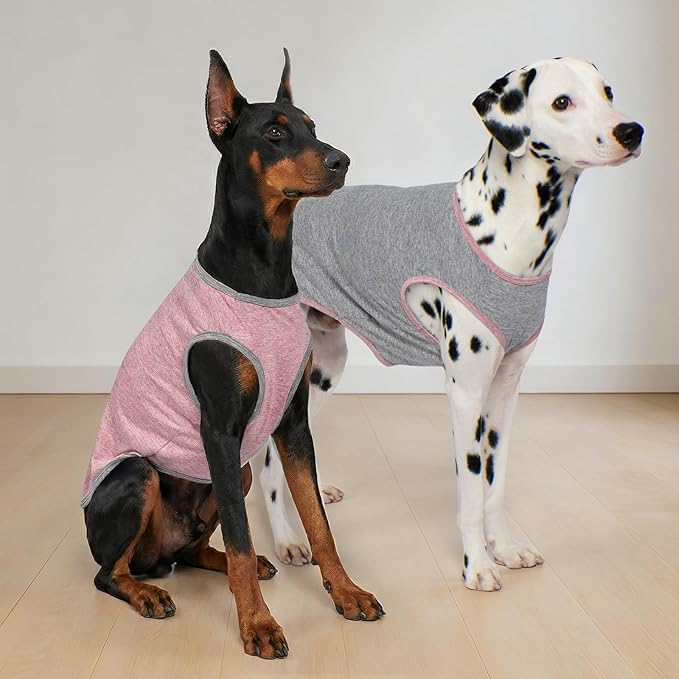 KYEESE 2Pack Dog Shirt, Lightweight Sun Protection Sleeveless Dog T Shirts for Medium Large Dogs Girl, Breathable Pet Reflective Tank Top Summer Dogs Clothes for Outdoor Walking, Pink+Grey, 2XL