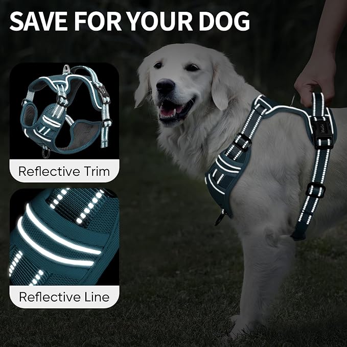 HEELE Dog Harness for Medium Dogs No Pull Dog Vest Harness with Soft Padded Handle Reflective for Outdoor Training, Blackish Green, M